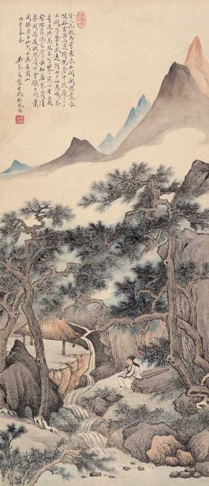 吴琴木 丙子（1936）作 坐听松风图 立轴